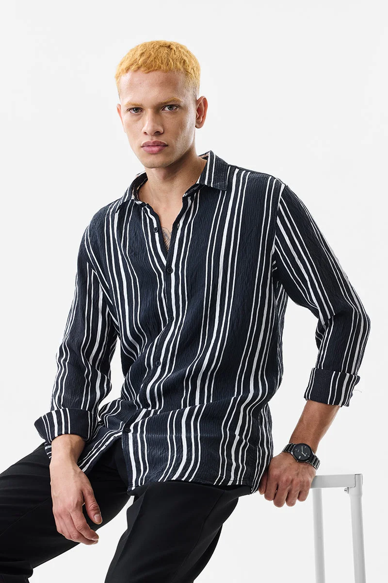 SNITCH Black Slim Fit Stripes Black Shirt for Men | Best Price UAE