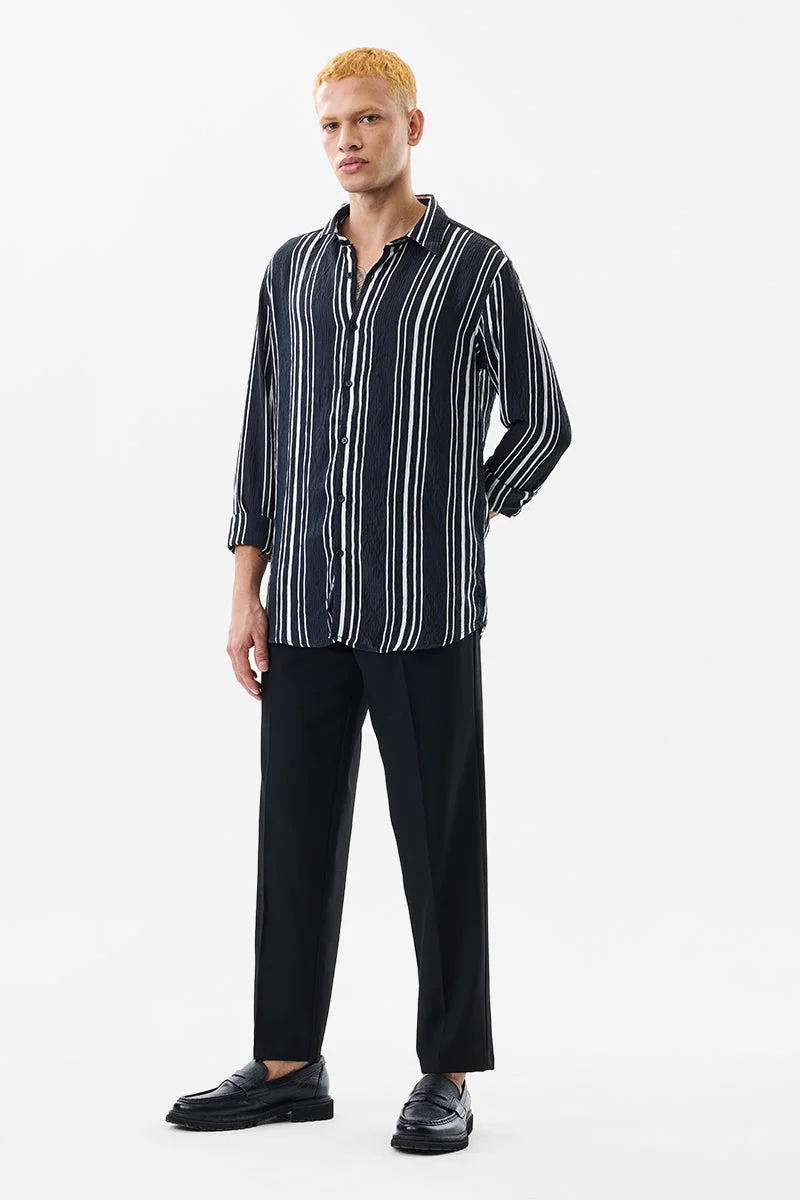 SNITCH Black Slim Fit Stripes Black Shirt for Men | Best Price UAE