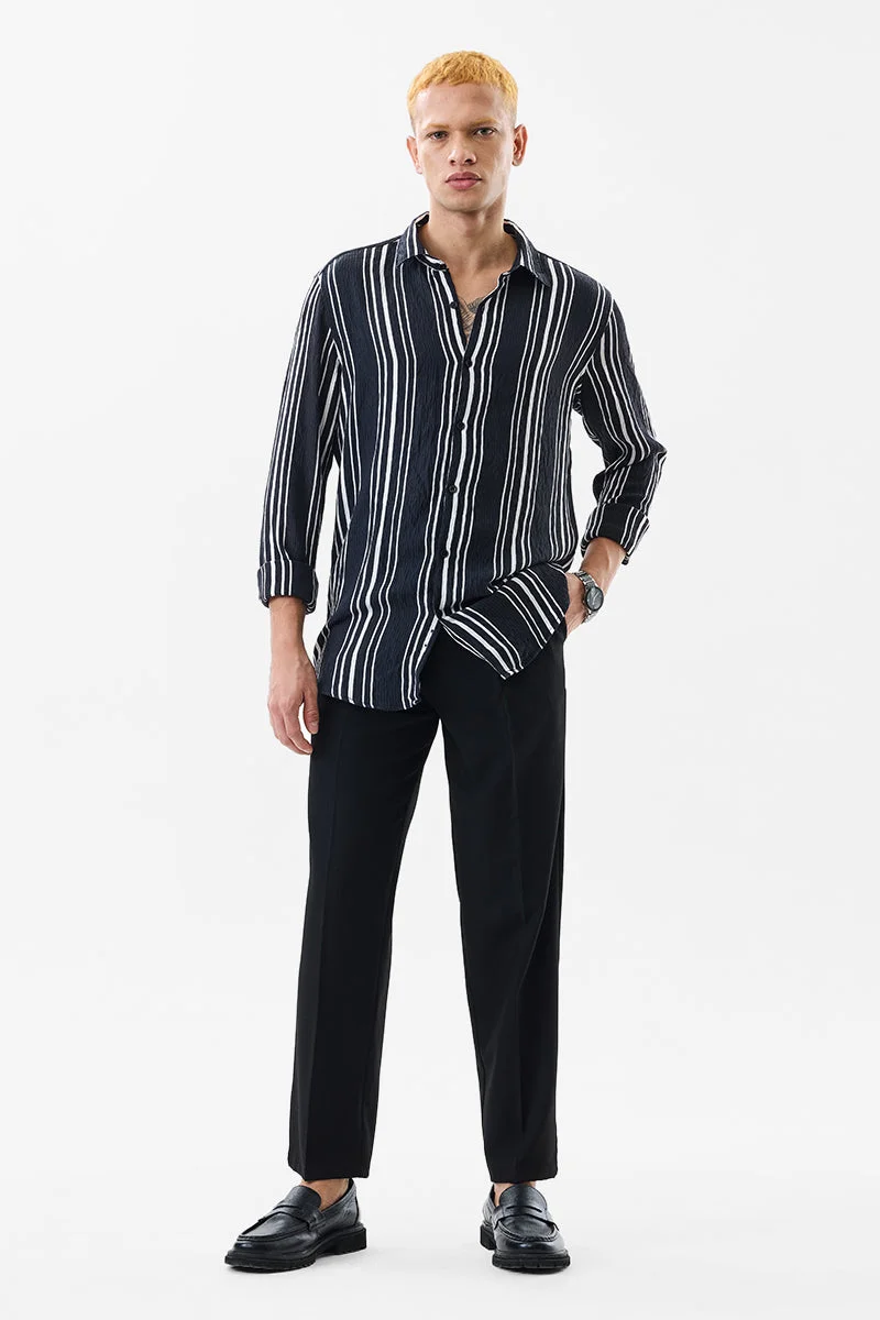 SNITCH Black Slim Fit Stripes Black Shirt for Men | Best Price UAE