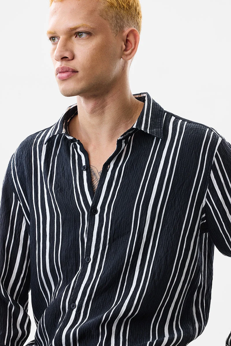 SNITCH Black Slim Fit Stripes Black Shirt for Men | Best Price UAE