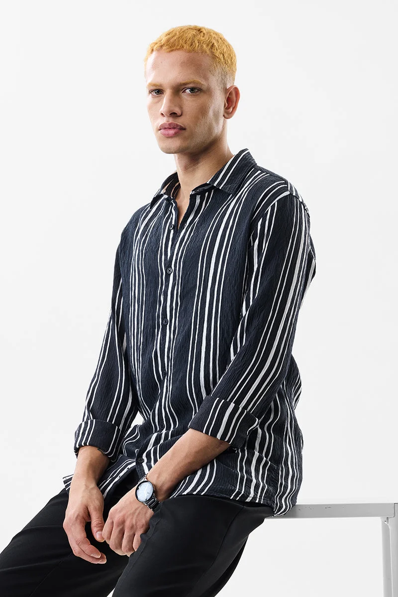 SNITCH Slim Fit Stripes Black Shirt