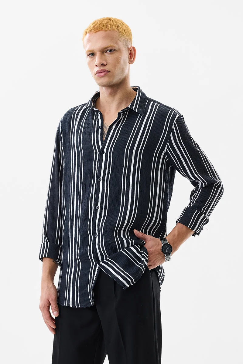 SNITCH Slim Fit Stripes Black Shirt