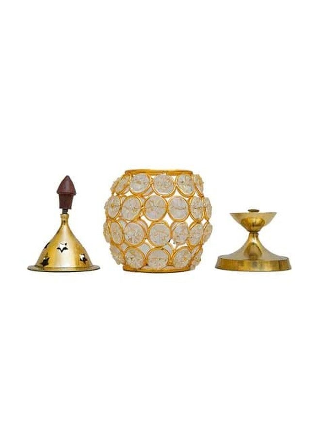 Misaa Urns Brass and Crystal Matki Shape Akhand Diya/Table Deepak/Oil Lamp/Medium Size (Pack of 1) - Image 4