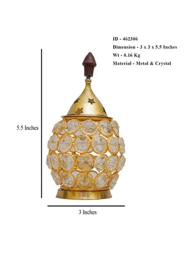 Misaa Urns Brass and Crystal Matki Shape Akhand Diya/Table Deepak/Oil Lamp/Medium Size (Pack of 1) - Image 3