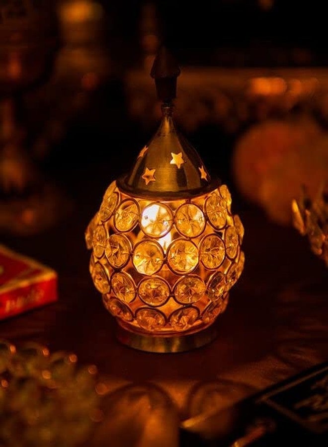 Misaa Urns Brass and Crystal Matki Shape Akhand Diya/Table Deepak/Oil Lamp/Medium Size (Pack of 1) - Image 2