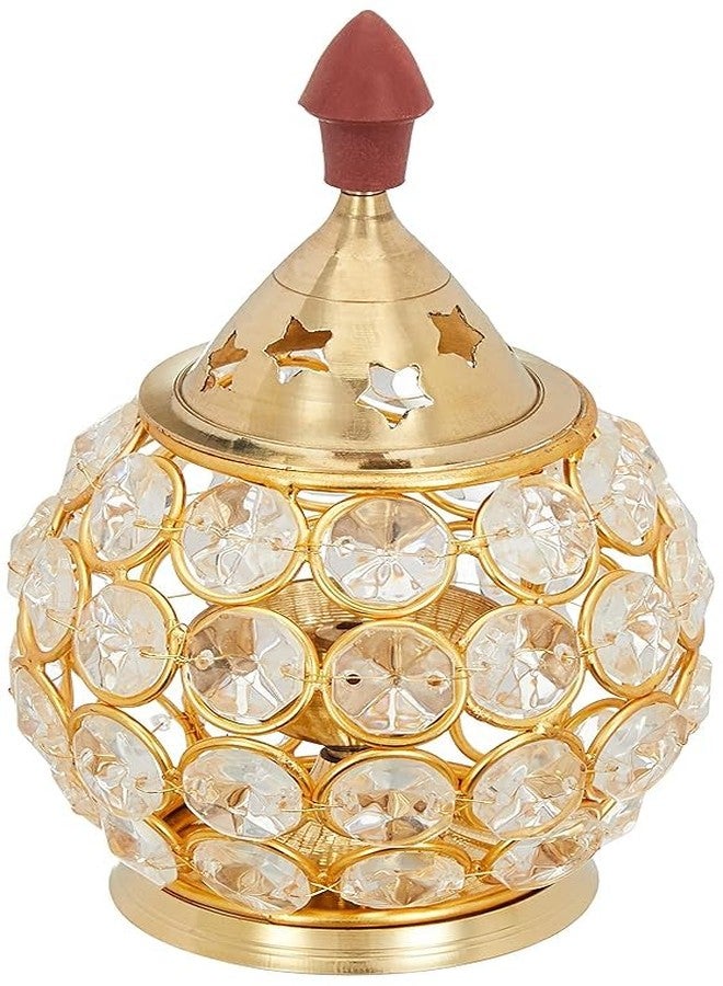 Misaa Urns Brass and Crystal Matki Shape Akhand Diya/Table Deepak/Oil Lamp/Medium Size (Pack of 1) - Image 1