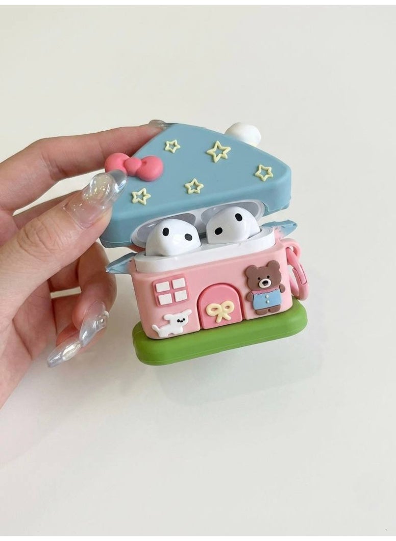 Aura Style Cute House Design AirPods 4 Case, 3D Silicone Protective Cover for Girls and Women, Shockproof, Pink - Image 2
