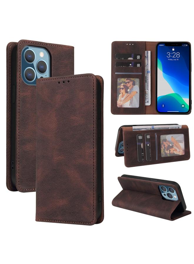 S-TOP Case For iPhone 13 Pro Simple Suction Closure Horizontal Flip Leather Case with Holder & Card Slot & Wallet - Image 1