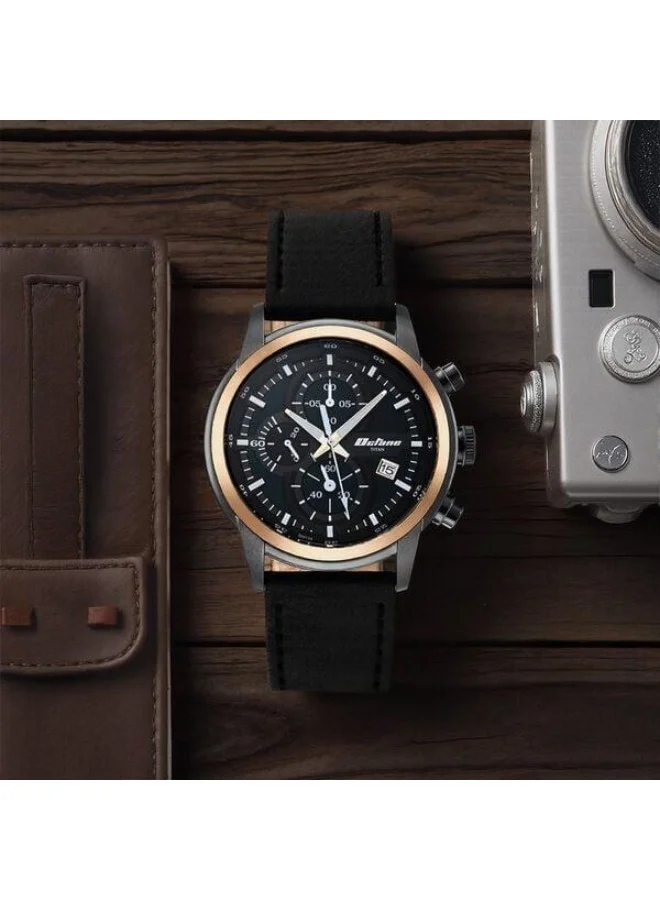 تيتان Octane Quartz Chronograph with Date Black Dial Black Leather Strap Watch for Men - 90086KL03