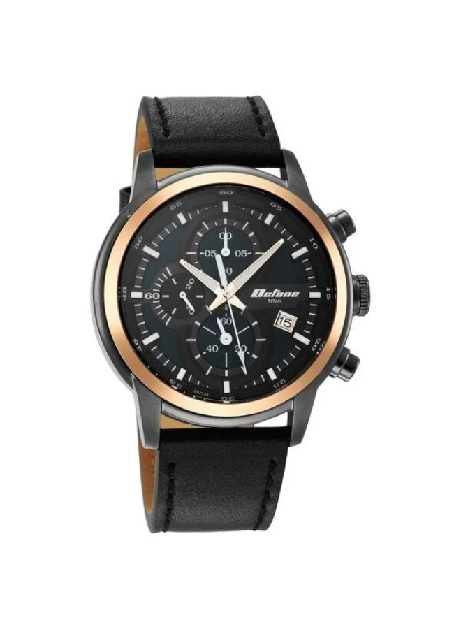 تيتان Octane Quartz Chronograph with Date Black Dial Black Leather Strap Watch for Men - 90086KL03