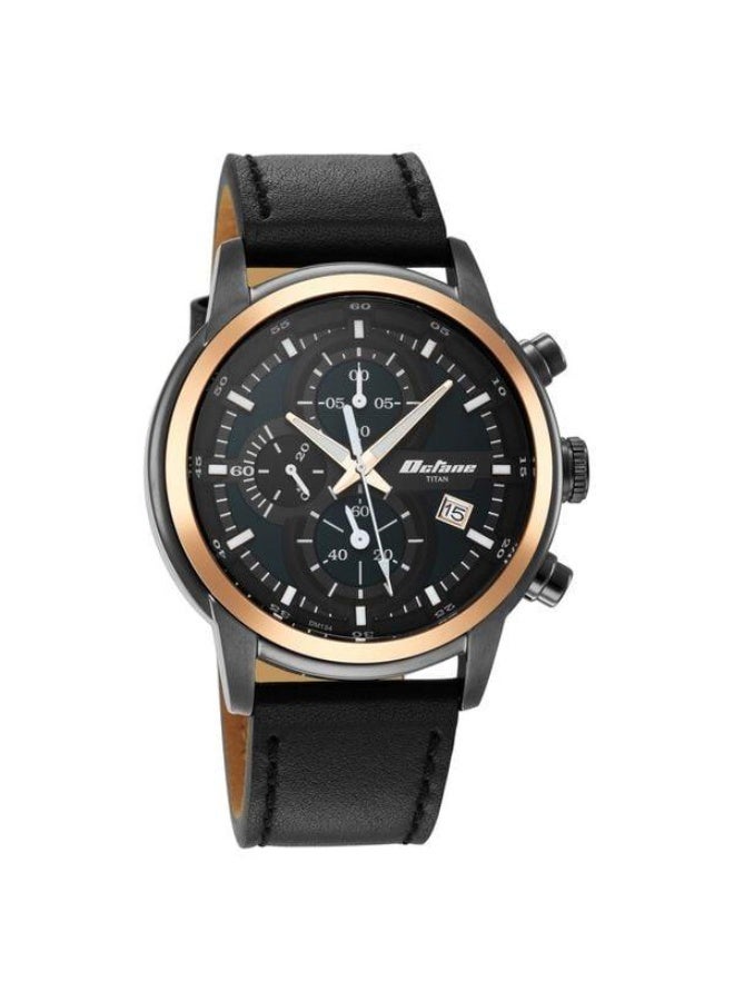 TITAN ساعة أوكتان كواترز كرونوغراف مع تاريخ، قرص أسود، حزام جلد أسود للرجال - 90086KL03 - Image 2
