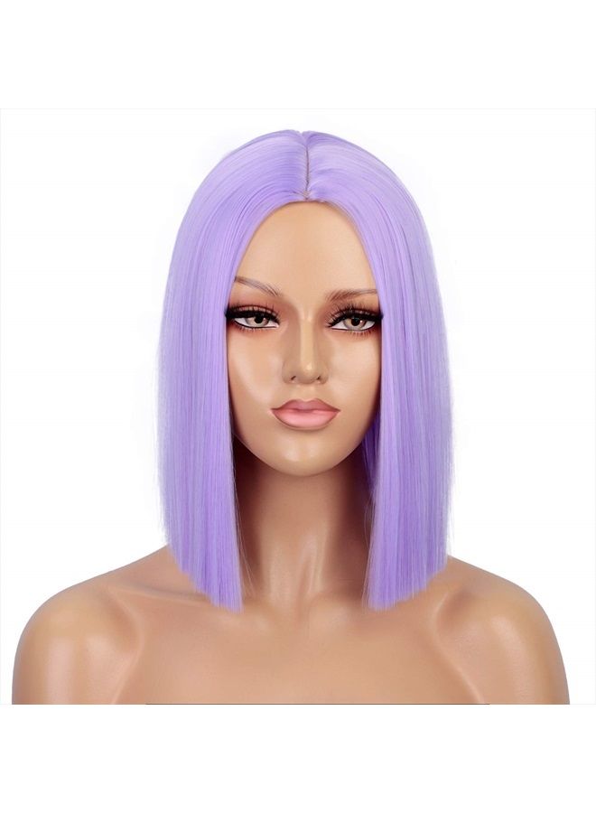 ENTRANCED STYLES Purple Wig Straight Bob Hair 12 Inch Synthetic Lavender Wigs for Women Colorful Cosplay High Temperature Heat Resistant Wig - Image 1