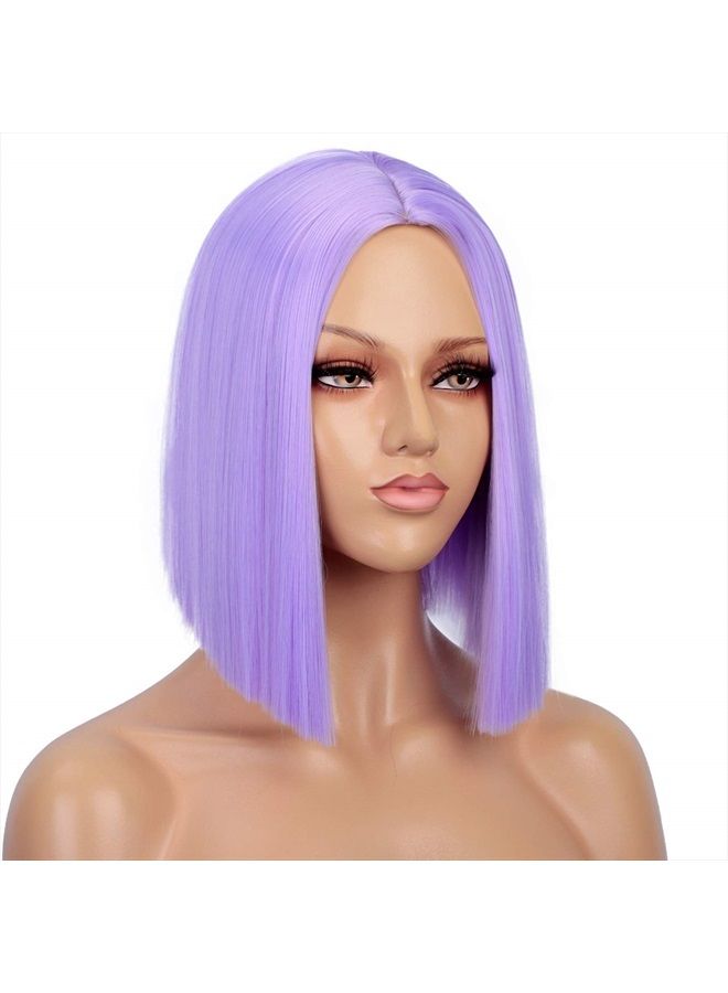ENTRANCED STYLES Purple Wig Straight Bob Hair 12 Inch Synthetic Lavender Wigs for Women Colorful Cosplay High Temperature Heat Resistant Wig - Image 4