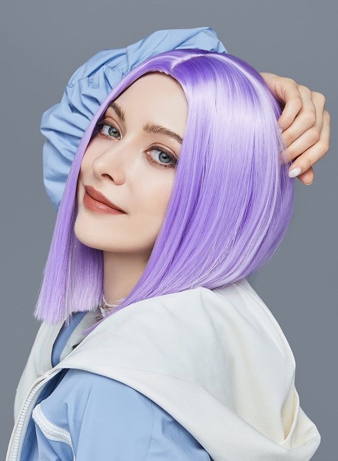 ENTRANCED STYLES Purple Wig Straight Bob Hair 12 Inch Synthetic Lavender Wigs for Women Colorful Cosplay High Temperature Heat Resistant Wig - Image 2