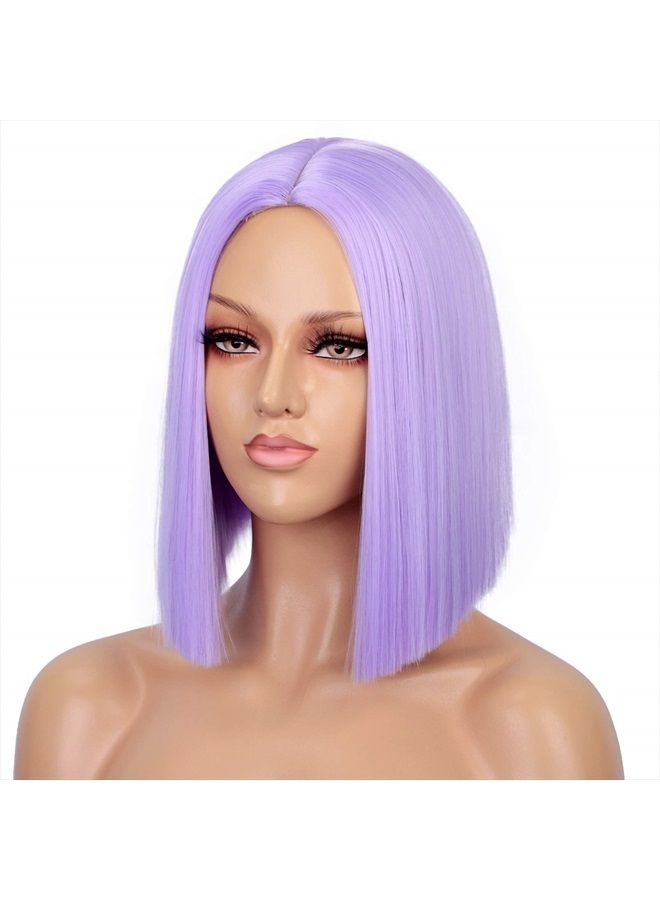 ENTRANCED STYLES Purple Wig Straight Bob Hair 12 Inch Synthetic Lavender Wigs for Women Colorful Cosplay High Temperature Heat Resistant Wig - Image 3