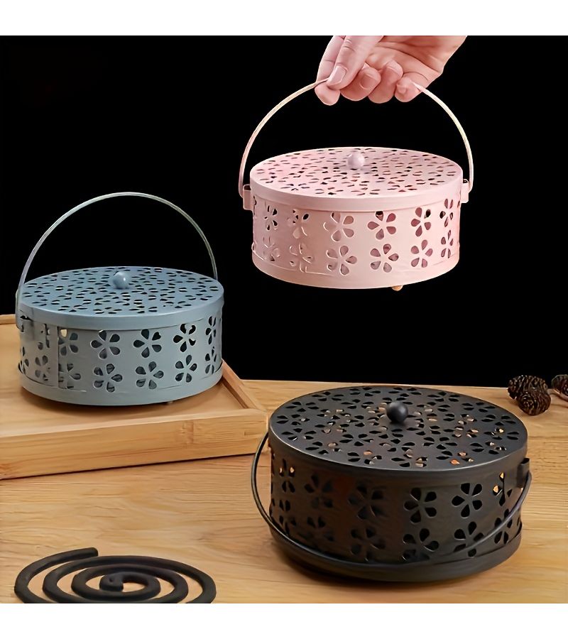 Pink Metal Mosquito Coil Holder Portable Iron Incense Burner For Home Outdoor Decoration Heat Resistant Handle - Image 1