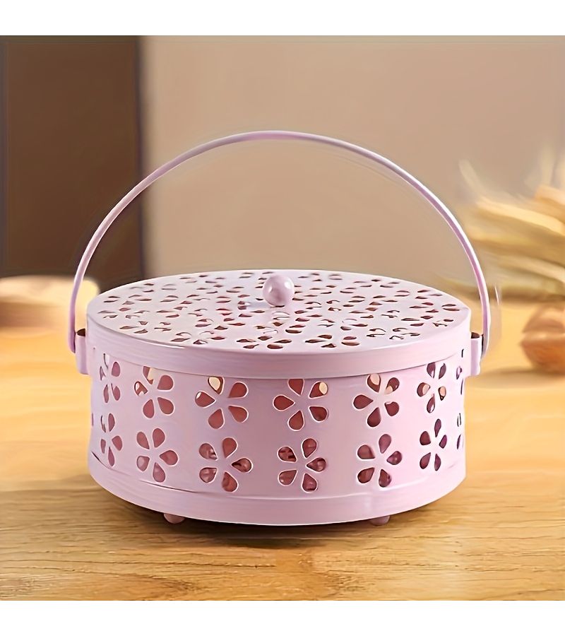 Pink Metal Mosquito Coil Holder Portable Iron Incense Burner For Home Outdoor Decoration Heat Resistant Handle - Image 5