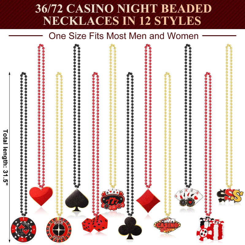 Ferreve 72 Pcs Casino Night Beaded Necklaces Bulk 12 Styles Casino Dice Dollar Sign Necklaces Gold Red Black Beaded Necklace for Birthday Party Favors Supplies (Dice) - Image 3