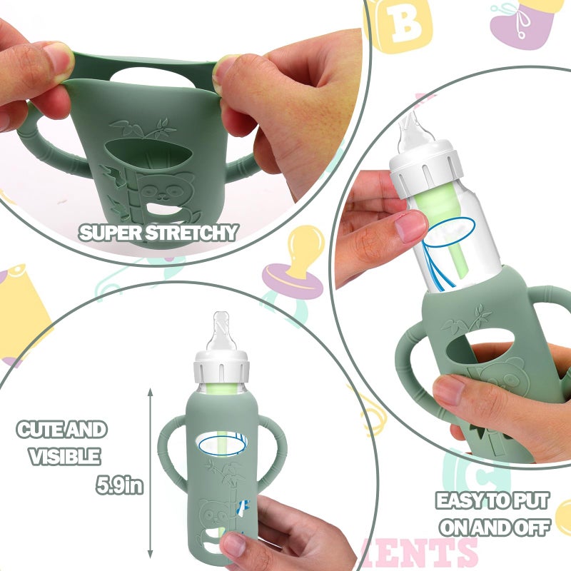 BUSOHA 3 Pack Silicone Sleeves for Dr. Brown's Glass Baby Bottles - Drop Protection Baby Bottle Sleeves,Compatible with Dr. Brown's Newborn Glass Bottles,with Silicone Handles,8 oz - Image 4