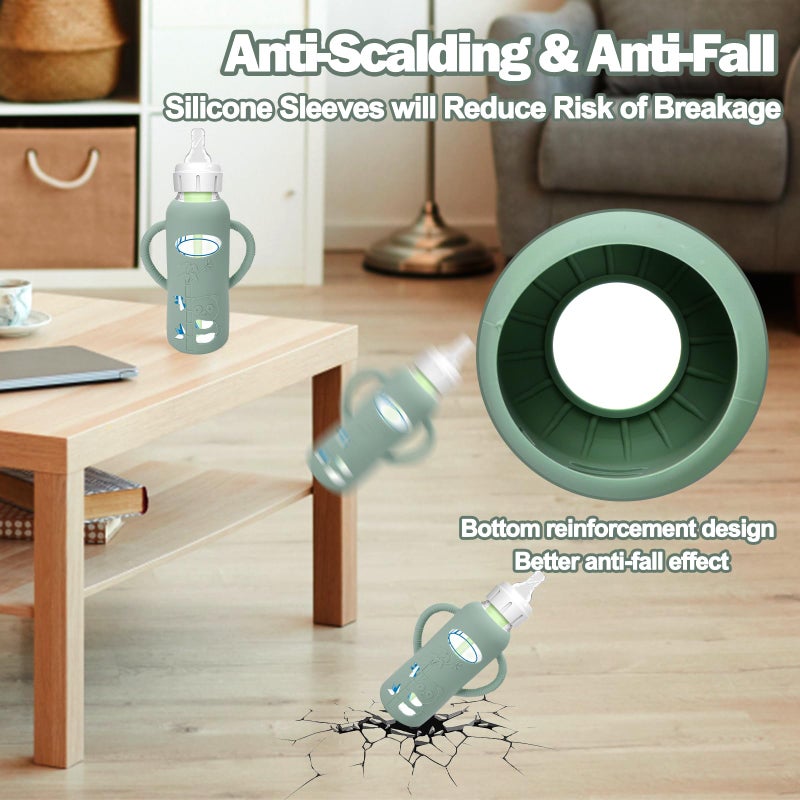 BUSOHA 3 Pack Silicone Sleeves for Dr. Brown's Glass Baby Bottles - Drop Protection Baby Bottle Sleeves,Compatible with Dr. Brown's Newborn Glass Bottles,with Silicone Handles,8 oz - Image 3