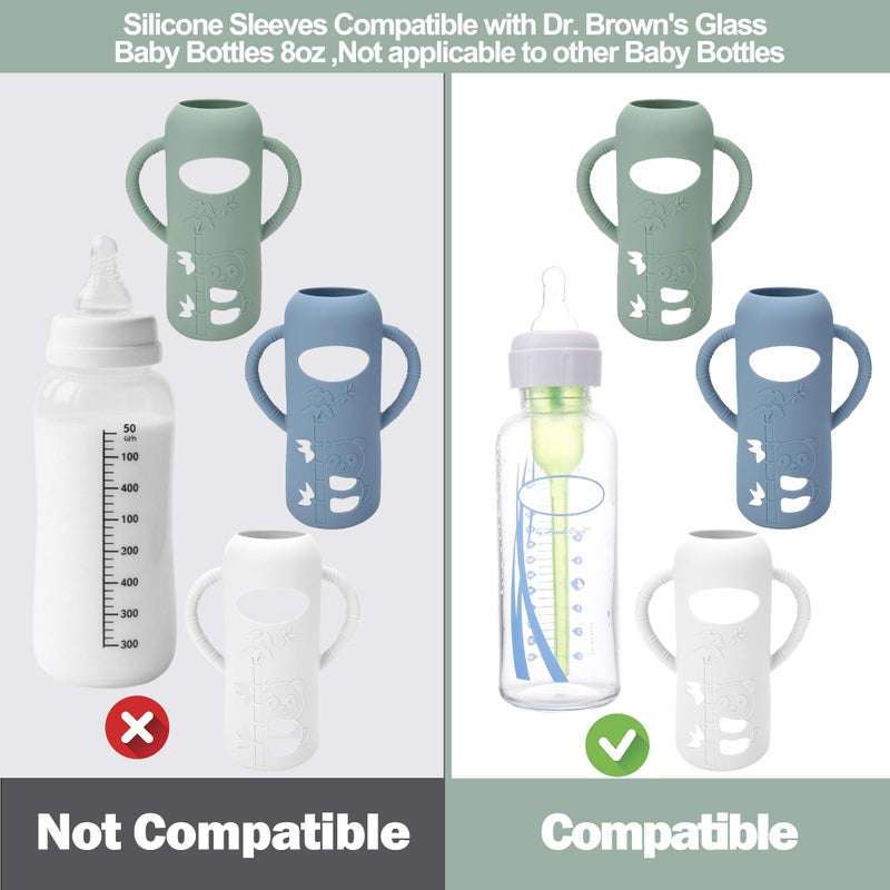 BUSOHA 3 Pack Silicone Sleeves for Dr. Brown's Glass Baby Bottles - Drop Protection Baby Bottle Sleeves,Compatible with Dr. Brown's Newborn Glass Bottles,with Silicone Handles,8 oz - Image 2
