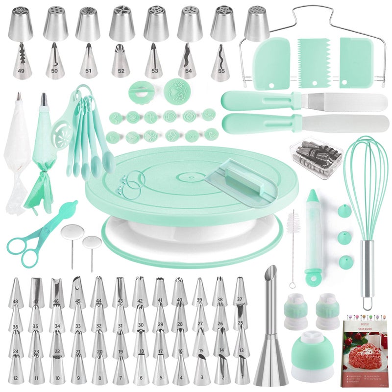 Boyun Cake Decorating Kit,137pcs Cake Decorating Supplies with Cake Turntable for Decorating,Pastry Piping Bag,Russian Piping Tips Baking Tools, Cake Baking Supplies for Beginners(Green) - Image 1