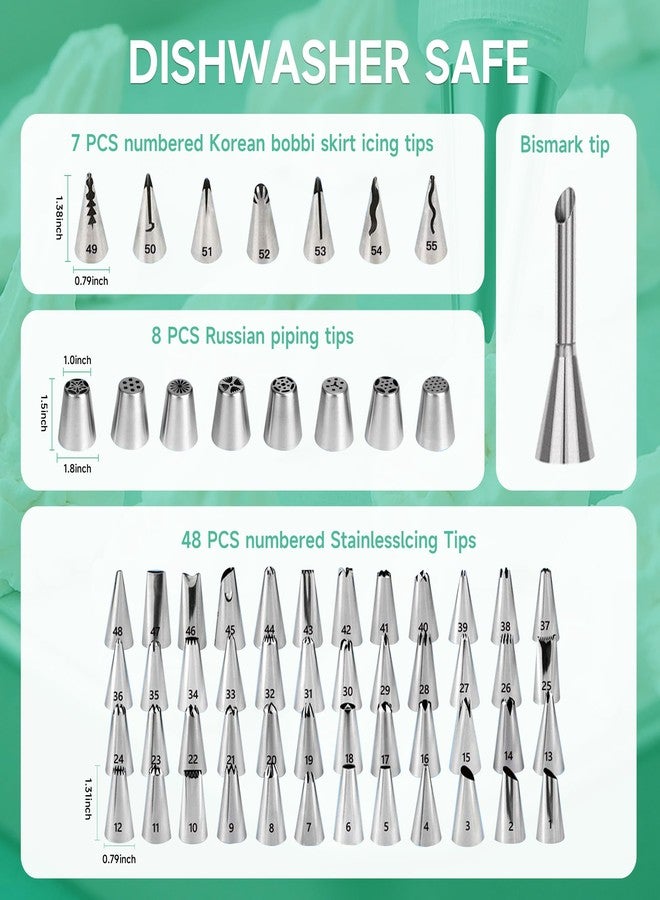 Boyun Cake Decorating Kit,137pcs Cake Decorating Supplies with Cake Turntable for Decorating,Pastry Piping Bag,Russian Piping Tips Baking Tools, Cake Baking Supplies for Beginners(Green) - Image 2