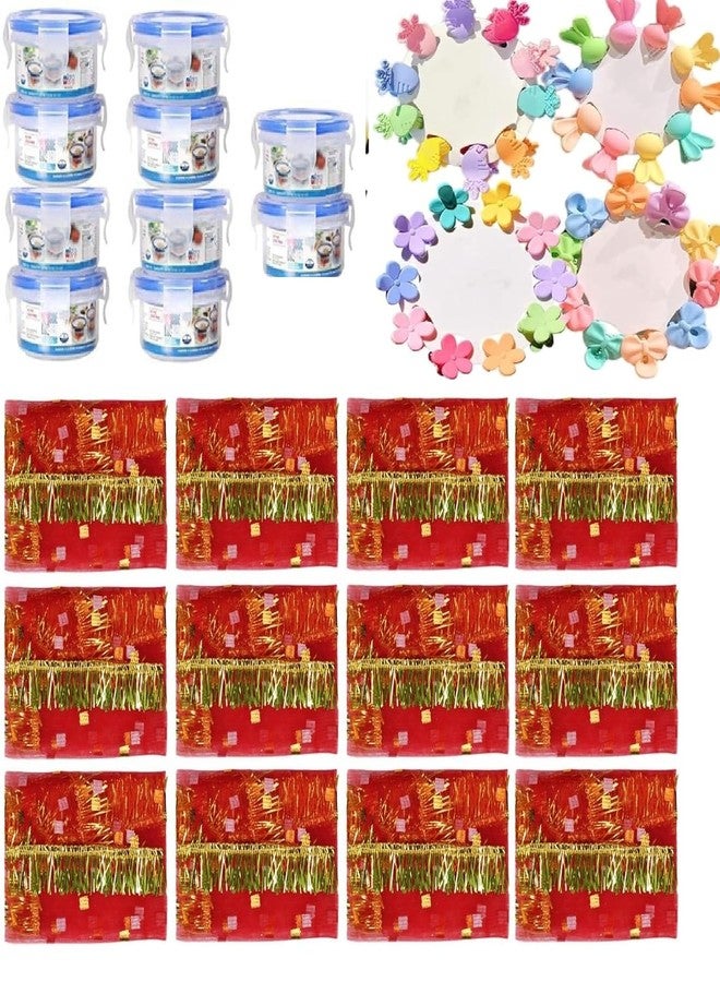 UJJAINWAL 10 Pack Kids Girls Hair Clips for Kanjak Gift With 10 Tiffin Boxes & 10 Chunri - Kanya Pujan Navratri Combo for Navratre - Image 1
