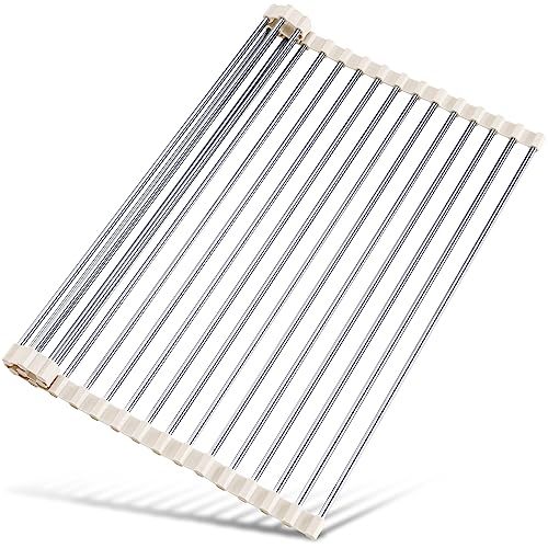 Tomorotec 177 x 155 Roll Up Dish Drying Rack Over Sink Drying Rack Sink Cover Kitchen Sink Accessories Gadget Multipurpose Organizer Foldable Stainless Steel Drainer