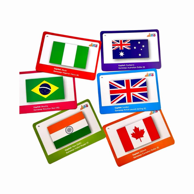 Learning Dino Flags of The World Flashcards | Covers 50 Countries with Country Flag, Map, Economy, Language, Currency & More | Helps Kids Learn Geography in a Fun Way | Premium Quality | by Learning Dino - Image 2
