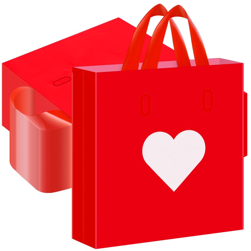Wesnoy 100 Pcs Valentine's Day Plastic Shopping Bags Bulk 10 x 13'' Large Gift Bags with Handle Valentines Gift Bag Heart Reusable Shopping Bag for Galentines Valentine Party Supplies (White) - Image 1