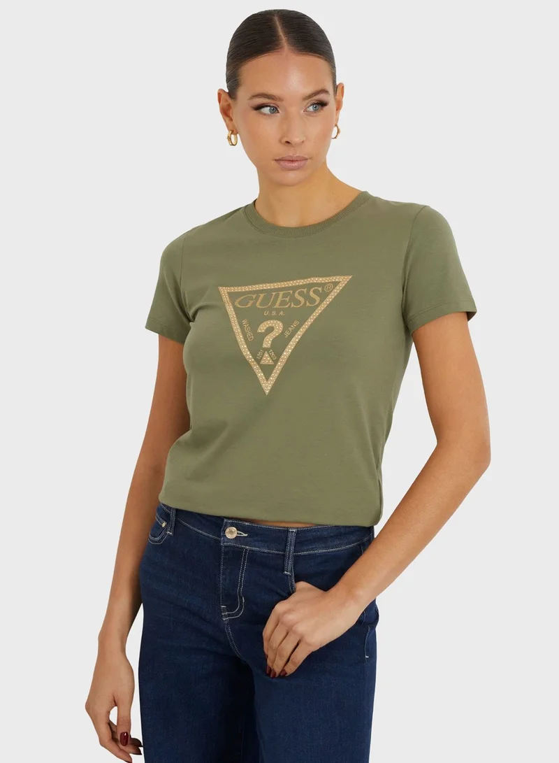 GUESS Crew Neck Logo Printed T-Shirt
