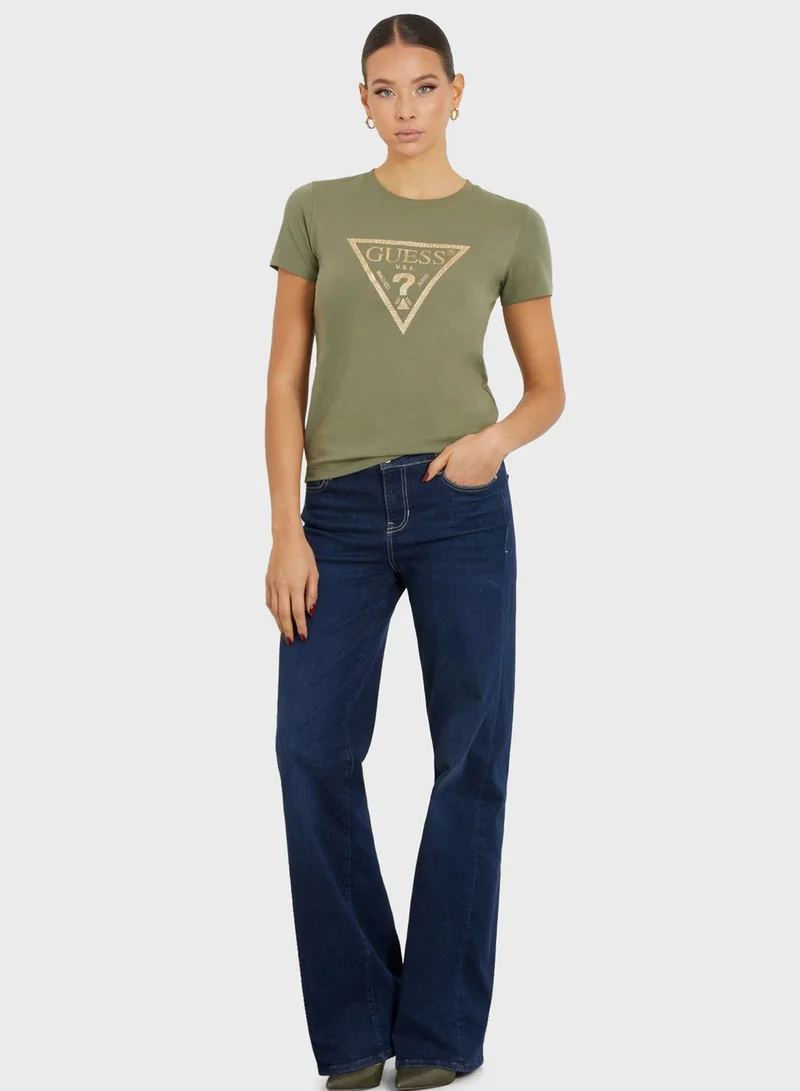 GUESS Crew Neck Logo Printed T-Shirt