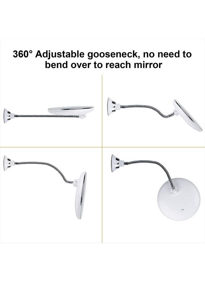 10x Magnifying Mirror with Light, Flexible Gooseneck Make up Mirror with Lights and Magnification, Battery Operated Cordless Magnified Mirror with Suction Cups for Wall Bathroom
