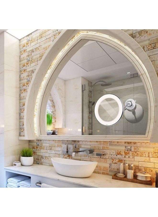 10x Magnifying Mirror with Light, Flexible Gooseneck Make up Mirror with Lights and Magnification, Battery Operated Cordless Magnified Mirror with Suction Cups for Wall Bathroom