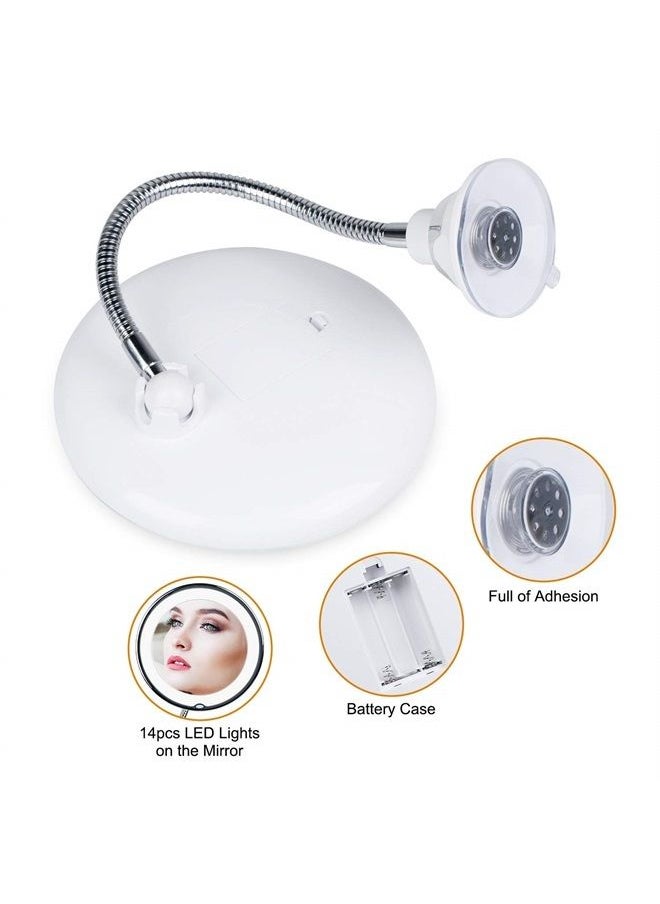 10x Magnifying Mirror with Light, Flexible Gooseneck Make up Mirror with Lights and Magnification, Battery Operated Cordless Magnified Mirror with Suction Cups for Wall Bathroom