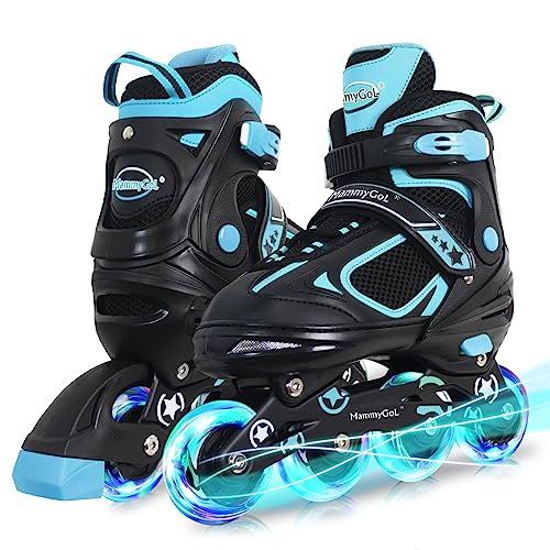 MammyGol Adjustable Inline Skates for Boys Girls Kids Youth with Light up Wheels, Teal Beginner Blades Roller Skates for Boys Size 5 6 7 8 Ages 6-12 - Image 1