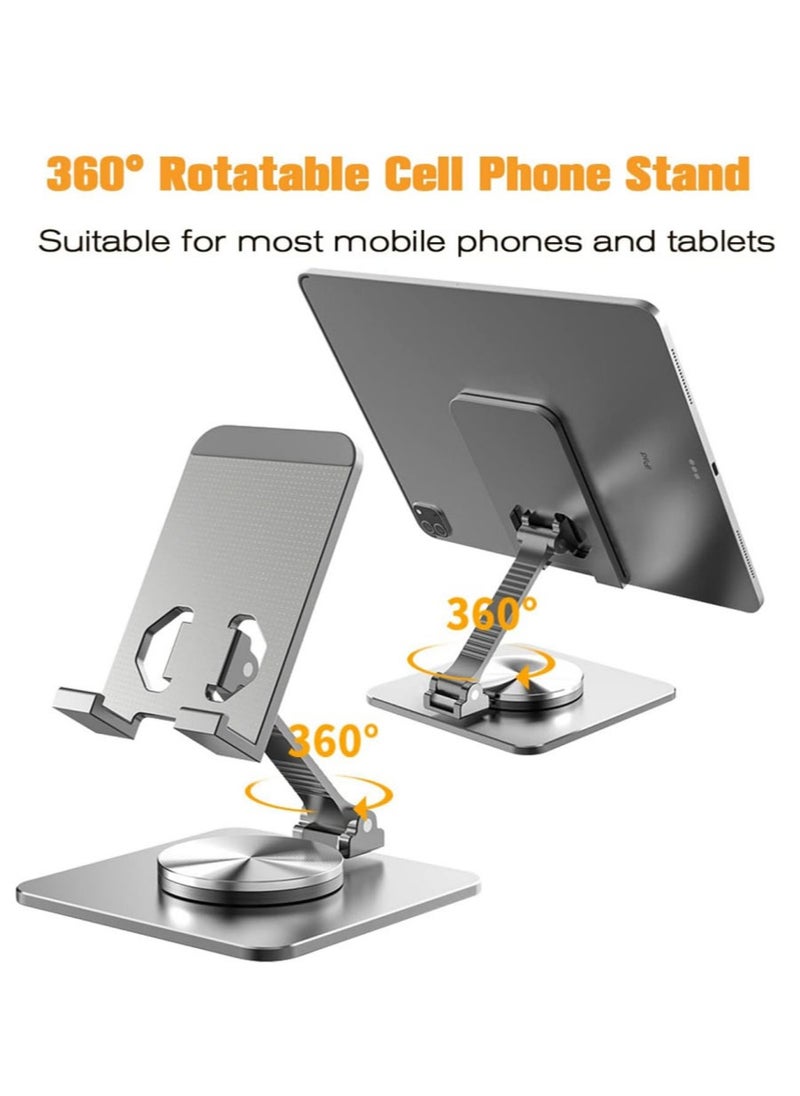 MissTiara 360° Rotatable Cell Phone Stand for Desk, Foldable and Adjustable Aluminum Metal Phone Holder, Compatible with iPhone 14/14 Plus/14 Pro/14 and Other Mobile Phones (Black)  - Image 1