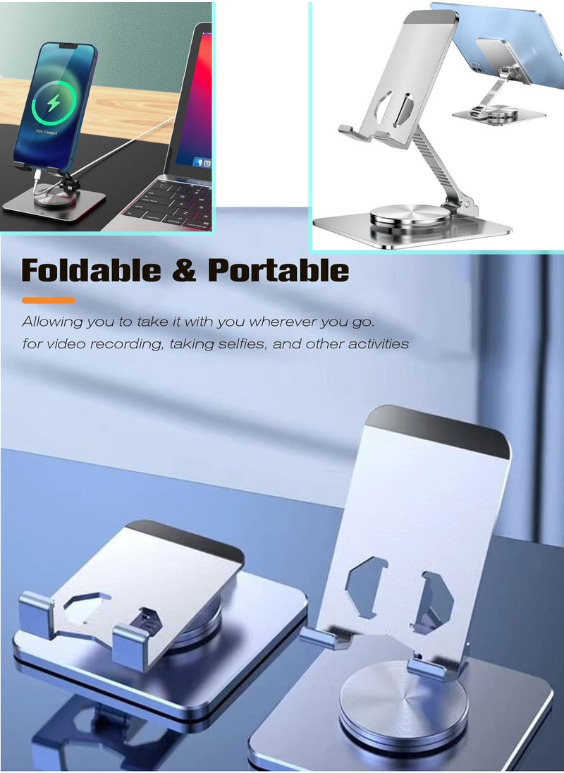 MissTiara 360° Rotatable Cell Phone Stand for Desk, Foldable and Adjustable Aluminum Metal Phone Holder, Compatible with iPhone 14/14 Plus/14 Pro/14 and Other Mobile Phones (Black)  - Image 3