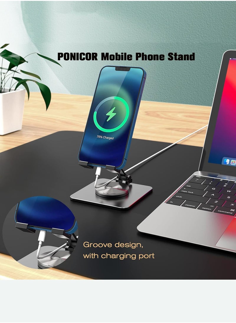 MissTiara 360° Rotatable Cell Phone Stand for Desk, Foldable and Adjustable Aluminum Metal Phone Holder, Compatible with iPhone 14/14 Plus/14 Pro/14 and Other Mobile Phones (Black)  - Image 4