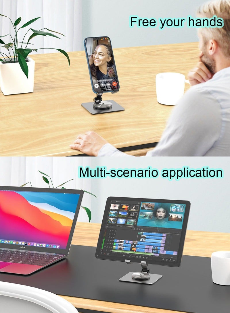 MissTiara حامل هاتف محمول دوار 360° للمكتب، قابل للطي وقابل للتعديل من الألمنيوم المعدني، متوافق مع آيفون 14/14 بلس/14 برو/14 وهواتف محمولة أخرى (أسود) - Image 4