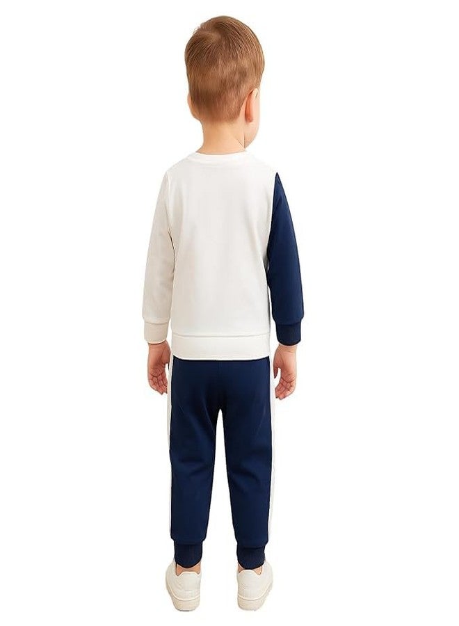 RIZZQ Kids Dress for Boys | Printed Round Neck Full Sleeve T-shirt and Pant Combo Clothing Set-White (1-2 Year) - Image 3