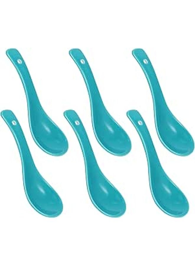 Sky Blue Ceramic Soup Spoons Set of 6 Multipurpose for Rice Dessert Dining Tableware - Image 1