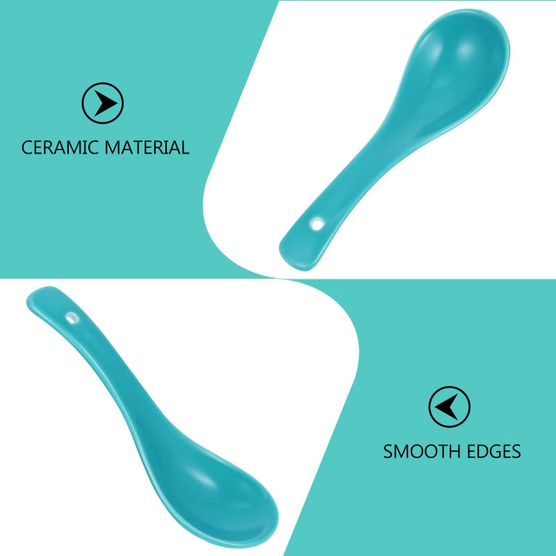 Sky Blue Ceramic Soup Spoons Set of 6 Multipurpose for Rice Dessert Dining Tableware - Image 4