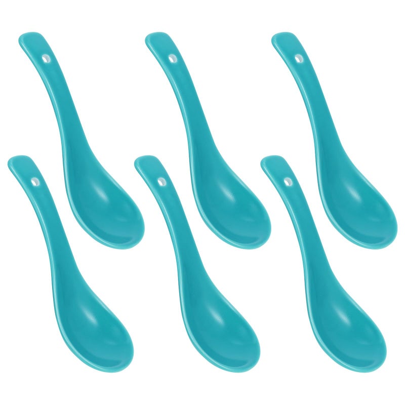 Sky Blue Ceramic Soup Spoons Set of 6 Multipurpose for Rice Dessert Dining Tableware - Image 2
