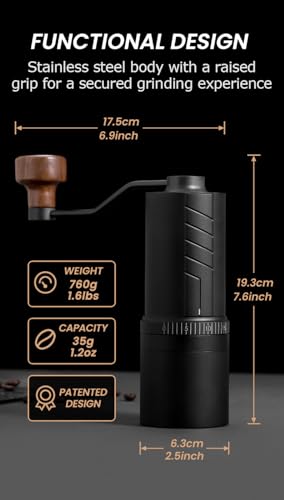 Vevok Chef O20 Manual Coffee Grinder - 20 levels External Adjustment, 35g Capacity with Travel Case and Cleaning Gear, Consistent Grind Ti-Plated Stainless Steel Conical Burr Hand Coffee Grinder - Image 5