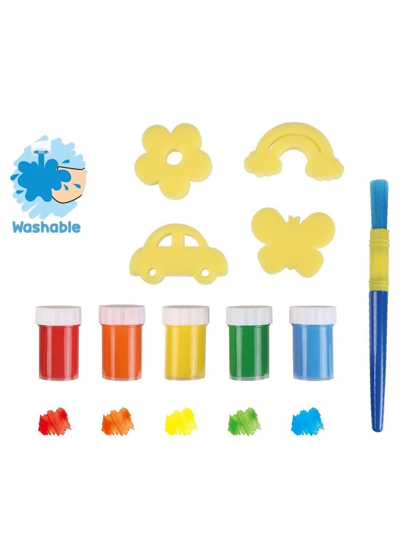TOOLY Kids Sponge Art Paint Set – 10-Piece Washable Painting Kit with 4 Shaped Sponge Stamps, 5 Bright Colors, and Kids Brush for Early Learning & Crafting - Image 3