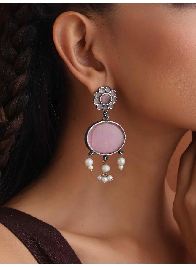 trueBrowns trueBrowns Silver Tone Pink Stone Dangle Earrings