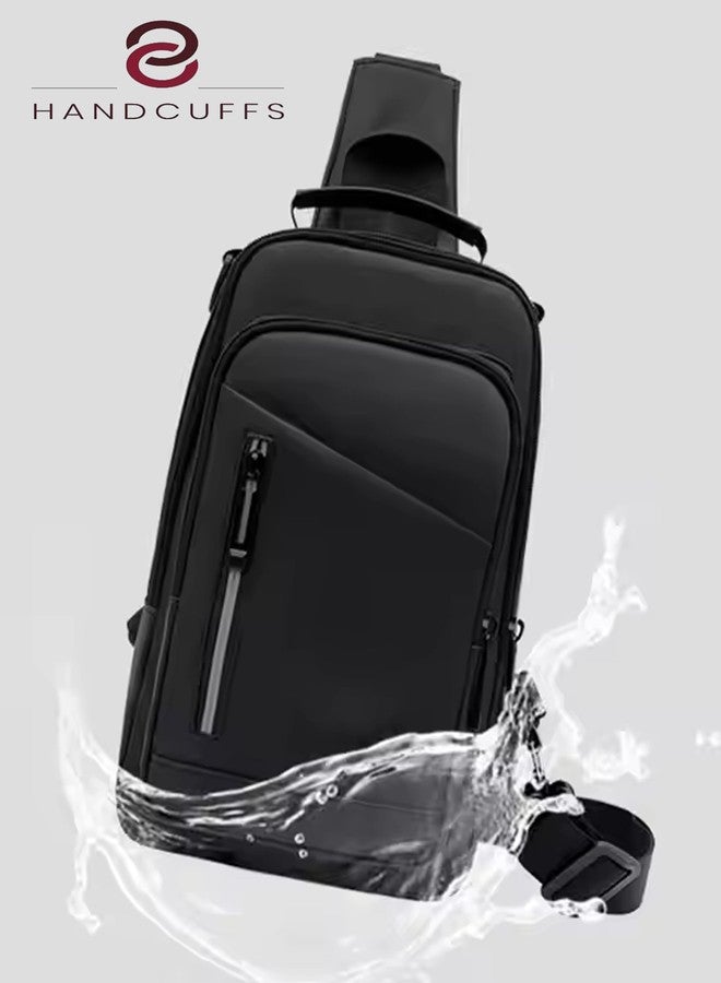Handcuffs Waterproof Polyester Slim Unisex Crossbody Sling Bag Chest Backpack Men's Shoulder Bag, Leisure Travel Handbag, Hard Shell Anti-Theft Chest Bag (Black -1) - Image 4