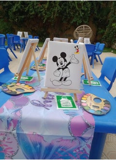 KIDOZ A painting of Mickey Mouse character with excellent color set and one-time use apron, perfect for children's parties. The set includes 1 holder and 1 canvas painting of Mickey Mouse character attached to a wooden stand, in addition to 12 bright and assorted drawing colors and 1 plastic apron to protect children's clothes.  - Image 5